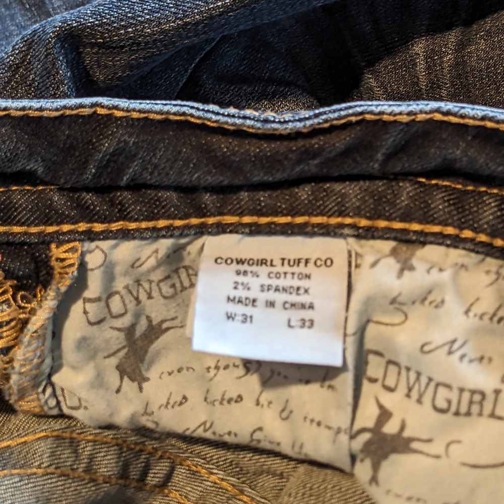 Cowgirl Tuff Women's Dark Blue Wash Boot Cut Jeans "Classic" 31R Barwire Stitch - Picture 6 of 8